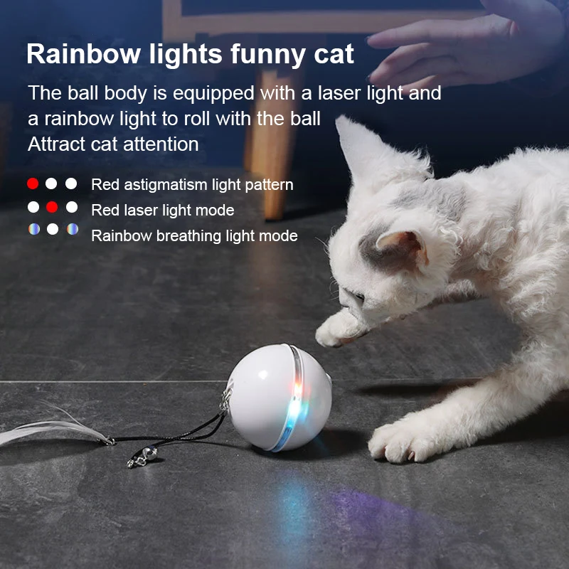 Cat Hračka Smart Provokujúcej Rolling Loptu elektrické skus a na jeseň odolný pierko rolling dúha lampa USB nabíjanie cat hračka