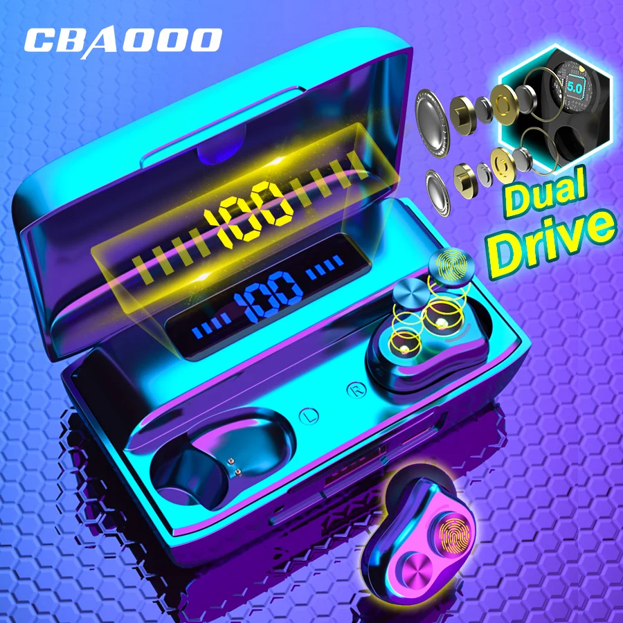 CBAOOO DT-05S Dual Drive Bluetooth Slúchadlo V5.0 Basy Slúchadlá Bezdrôtové Slúchadlá na Zníženie Hluku, Dotykové Ovládanie Slúchadiel 2500mah
