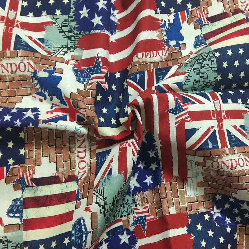 Celkom Londýne britskej Vlajky Tehlovej Steny Potlačené Bavlnené Tkaniny 50x105cm Pre DIY Šitie Handričkou Šaty, Klobúk Taška Domova