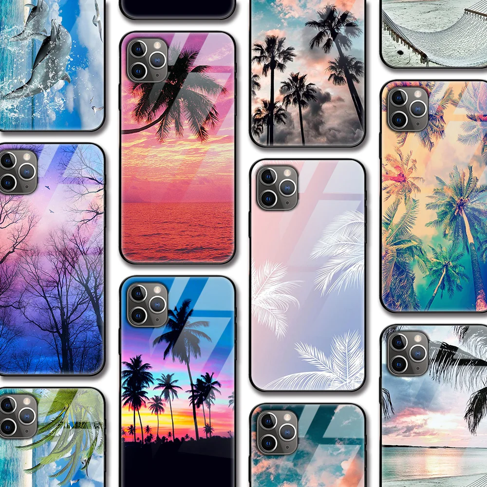Ciciber Pláži Súmraku Coconut tree Mora puzdro pre Iphone 11 puzdro pre Iphone 11 XR Pro XS MAX X 7 8 6 6 Plus SE 2020 Tvrdené Sklo