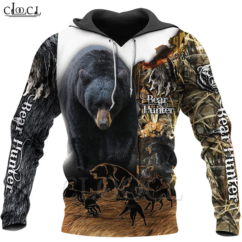 CLOOCL Nové Módne Bear Poľovníctvo 3D Tlač Košele 3D Tlač Hoodies Mikina na Zips Muž Ženy Veľký Čierny Medveď, Lúk Hunter