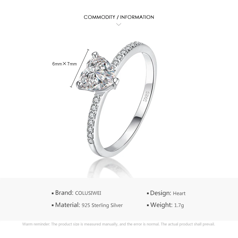 Colusiwei Geometrické Rezanie Romantické Srdce Zirconia 925 Sterling Silver Ring pre Ženy, Svadobné Kapely valentínske Šperky Bijoux