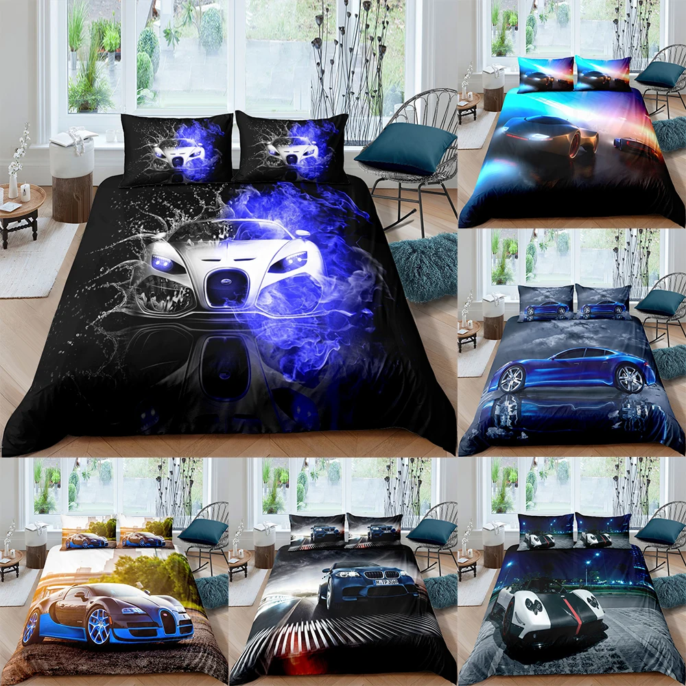 Cool Športové Auto posteľná bielizeň Nastaviť Kráľovná 3D Roztomilý Vytlačené Perinu Obliečky 2/3ks domáci Textil, Luxusný Vysoko Kvalitný prehoz cez posteľ