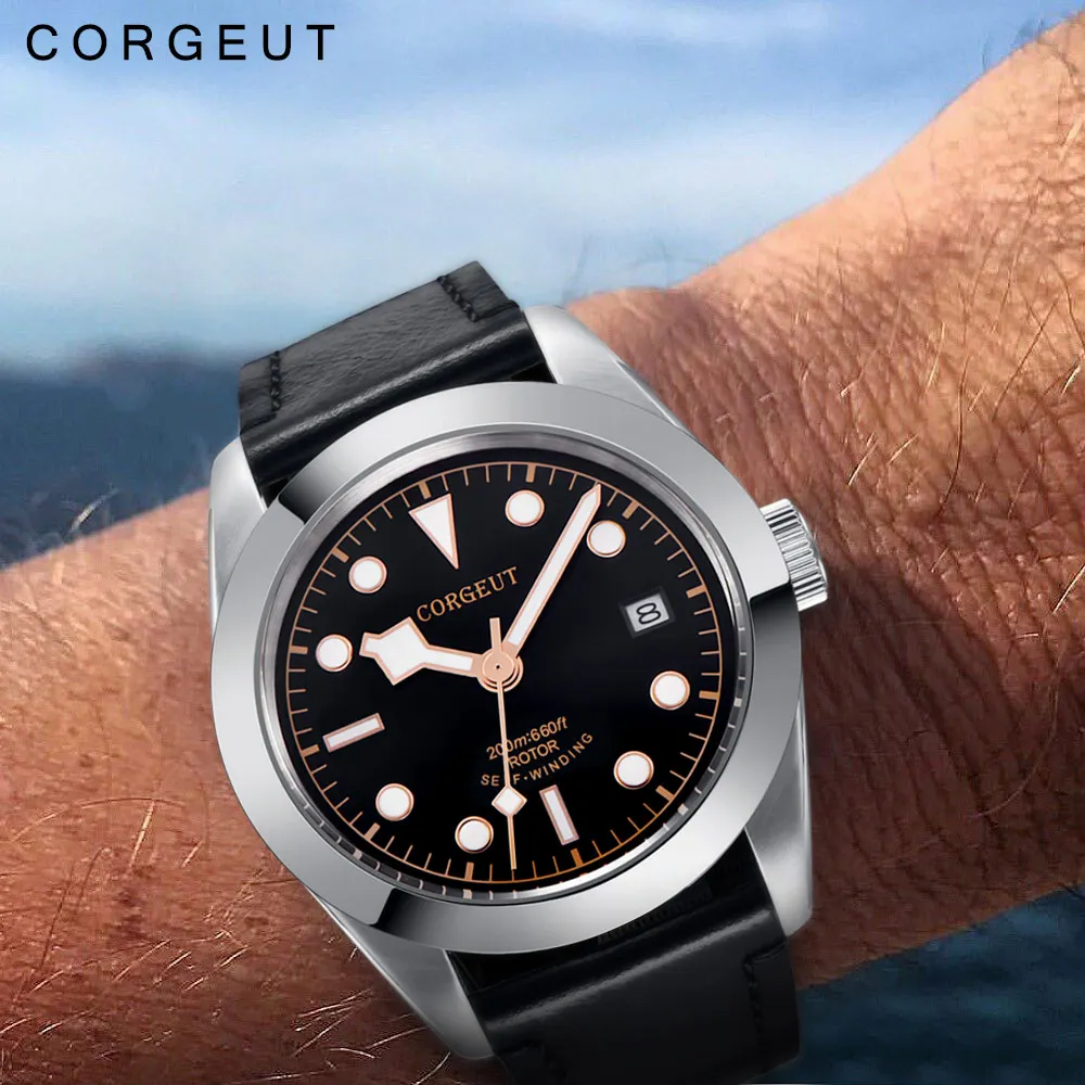 Corgeut 41mm Automatické Mechanické Pánske Hodinky, Luxusné Značky Vojenské Svetelný Diver Kalendár Hodiny Kožený Remienok Muž Náramkové hodinky