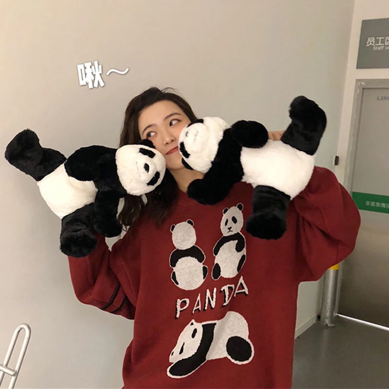 Cotday Zrastov O-Krku Kórea Štýl Výšivky Panda Nadrozmerná 2020 Nové Harajuku Voľné Bežné Jeseň Sladké Ženy Pulóver Sveter