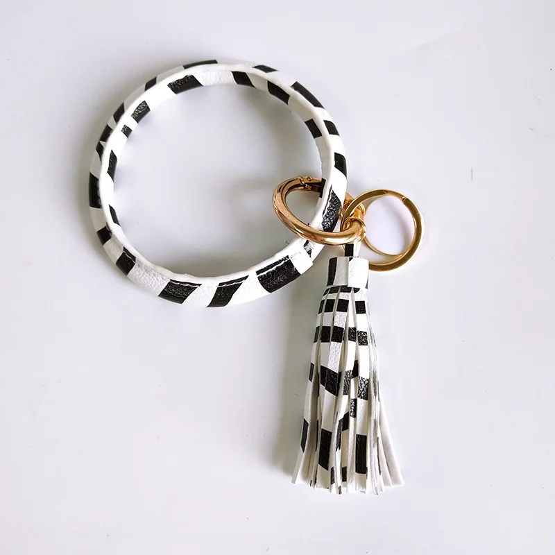 Cpop Módne PU Kožené Wristlet kľúčenky Náramok Leopard Kruhové Strapce Keychain Módne Ženy Príslušenstvo Šperky Dievča, Darček