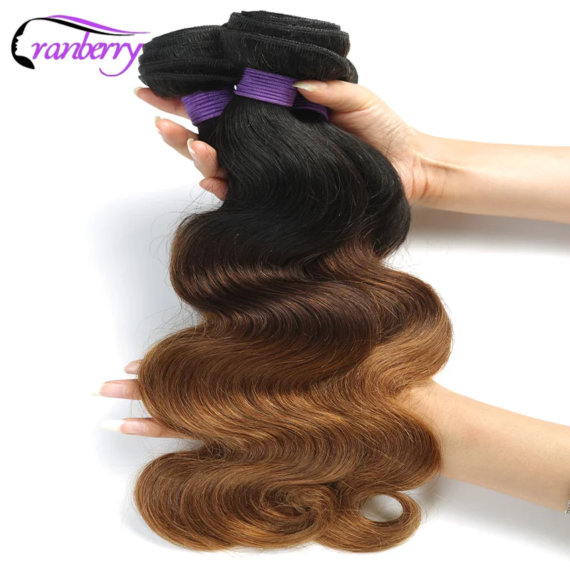 Cranberry Ombre Hair Zväzky 3 Tón Brazílsky Telo Vlna Ľudských Vlasov Ombre Zväzky Riešenie 3ks/Veľa Stroj Dvojitý Útok Non Remy Vlasy