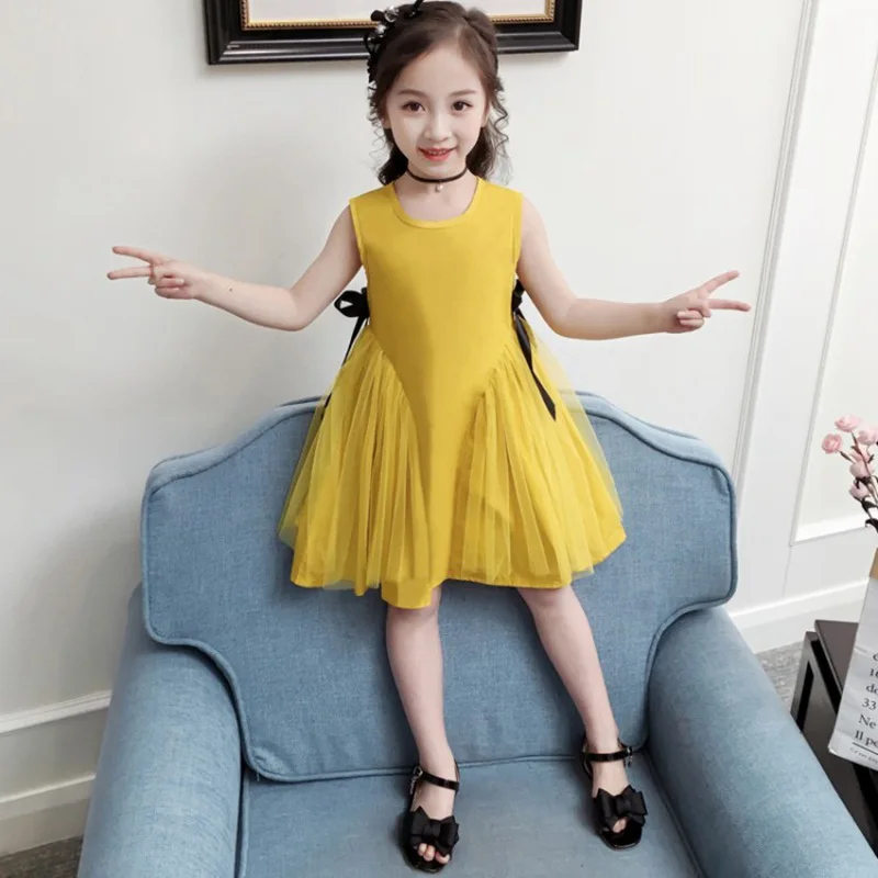 CROAL CHERIE Žltá Strana Princezná Šaty Dievča Leta Deti Šaty pre Dievča Kostým Módne Deti, Dievčatá Oblečenie Luk Šaty