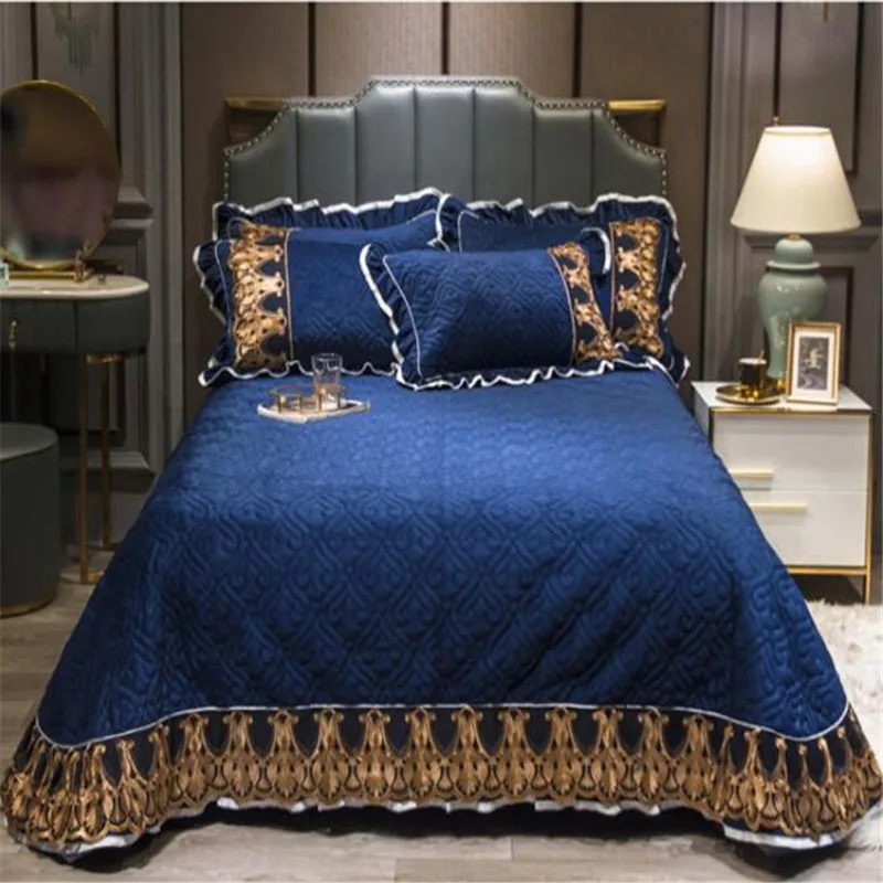Crystal velvet rozprašovače na posteľ kryt luxusné 3ks prikrývky kráľovná veľkosti king size bedskirt farbou velvet posteľ list multi-štýl