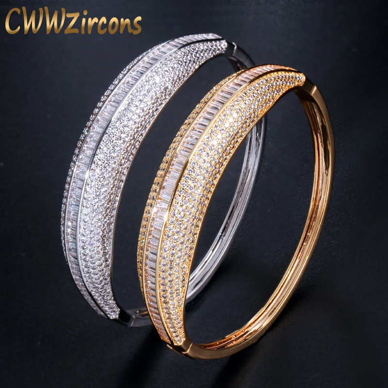 CWWZircons Brilantné Cubic Zirconia Indickej Žlté Zlato Veľké Kolo Putá Bangles Luxusný Dubaj Šperky pre Ženy Príslušenstvo BG027