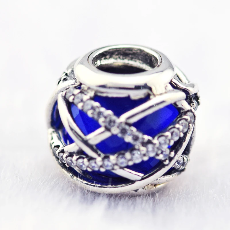 CZ Leaf Okrúhle Modré Smalt Charms Perličiek Fit Striebro Kúzlo Náramok & Náhrdelník 925 Silver Šperky Pre Ženy Náramok DIY New HORÚCE