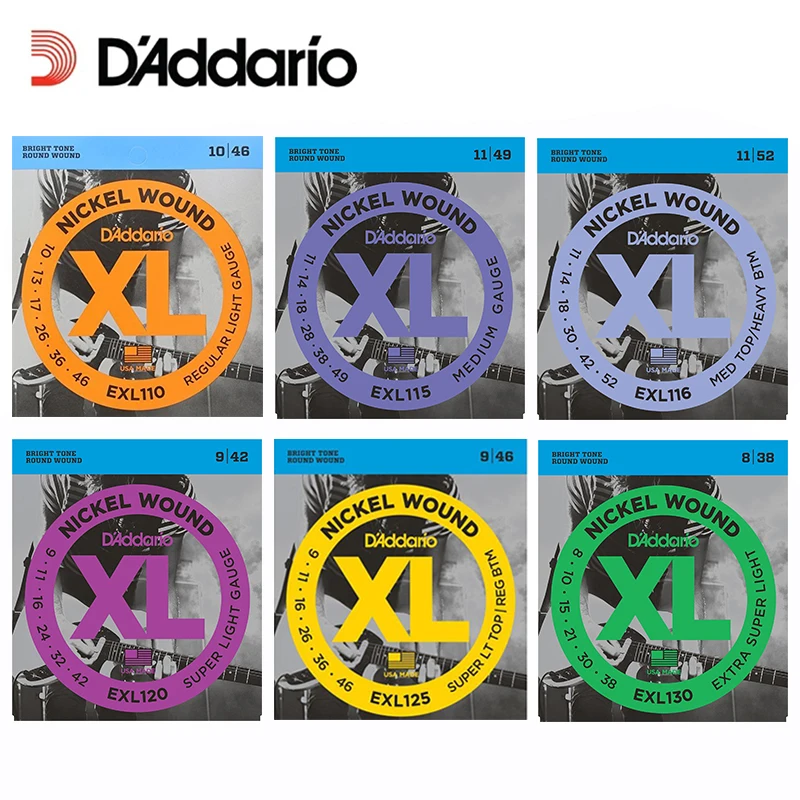 D ' Addario EXL110 EXL115 EXL120 EXL125 EXL130 XL Nickel Round Rany Elektrická Gitara, Struny Daddario Struny na Gitaru