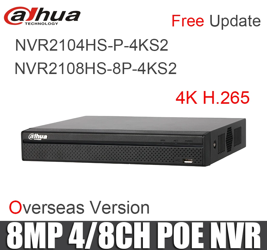Dahua 4ch 8ch NVR NVR2104HS-P-4KS2 NVR2108HS-8P-4KS2 1U 1 HDD 4 poe ports 8 poe porty Lite 4K H. 265 Network Video Recorder