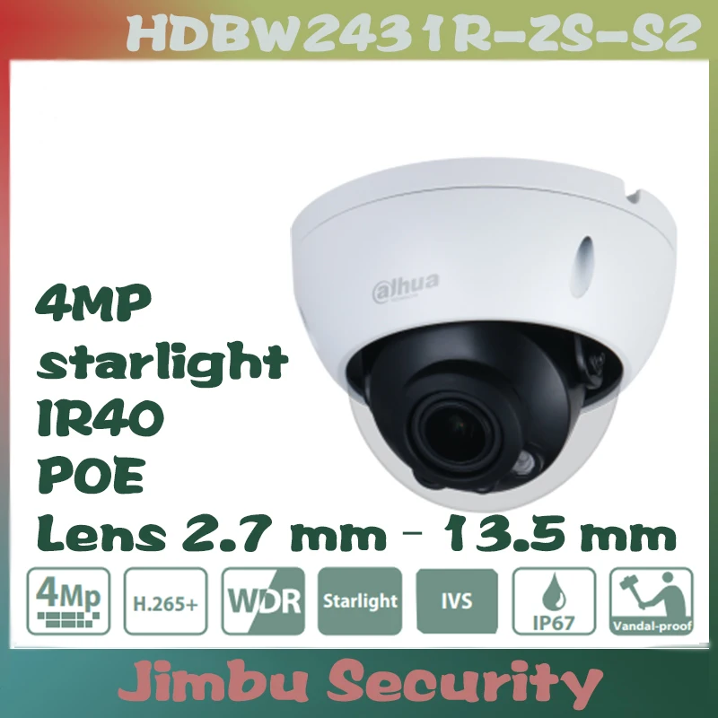 Dahua 4MP Dome Sieťová Kamera IPC-HDBW2431R-ZS-S2 IR40 hviezdne svetlo POE IK10 IP67 Motorizované vari-focal 2.7 mm–13.5 mm