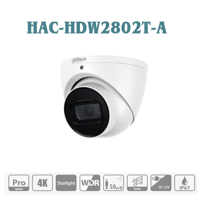Dahua HAC-HDW2802T-A 4K hviezdne svetlo Vonkajšie HDCVI Buľvy Kamera vstavaný mikrofón IR50M Koaxiálny CCTV Kamera, fotoaparát beveiligings