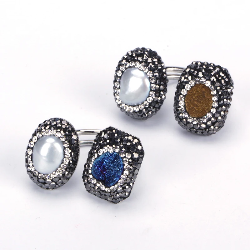 Dankaishi Boho Šperky Mužov Krúžky Ženy Dve Strany kamene a Perly Kúzlo vydláždená Drahokamu Crystal Luxusné Doplnky, Originálne
