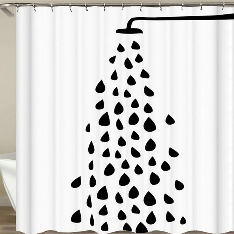 Dažďová kvapka Čierna Biela Nepremokavé Sprchový Záves Vaňa Závesy 3d Vytlačené Kúpeľňa Polyesterovej Tkaniny s 12 Háčiky Domov Vaňa Opony