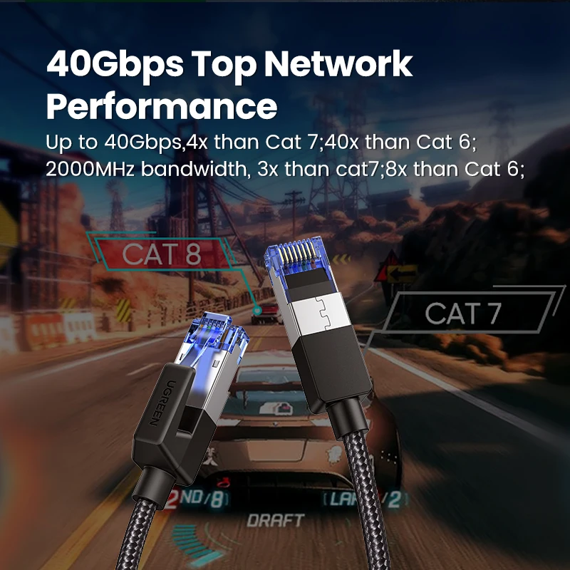 DBG Ethernetový Kábel CAT8 40Gbps 2000MHz MAČKA 8 Sietí Nylon Pletená Internet, Lan Kábel pre Notebooky PS 4 Router RJ45 Kábel
