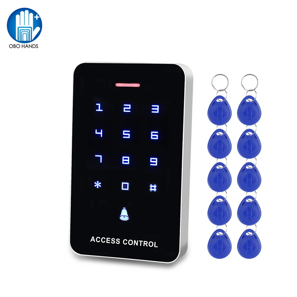 DC12V Touch Klávesnica RFID Prístupový Systém Dverí Otvárač Inteligentných RFID Prístup Radič WG26 +10pcs 125KHz EM4100 Keychains