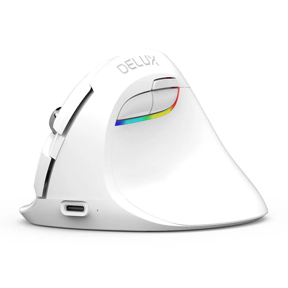 Delux M618 Mini Ergonomická Myš Bezdrôtová Vertikálne Mouse White Bluetooth 2.4 GHz RGB Nabíjateľná Tichý kliknite na tlačidlo Myši pre Office