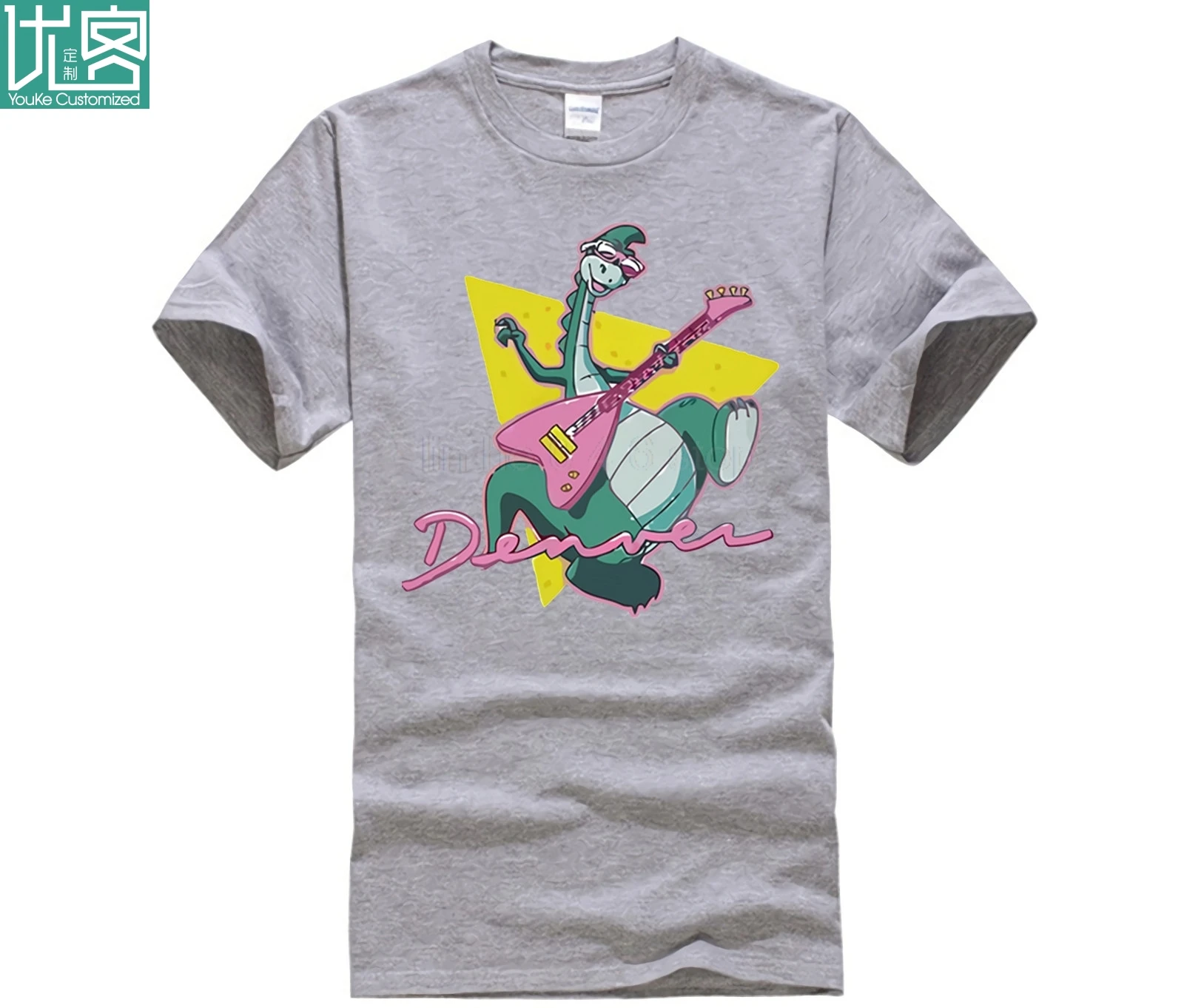 Denver Posledných Dinosaurov Hrať na Gitaru Rock And Roll T Shirt Design t-shirt Pohode Vtipné Tričko Štýl Muži Móda Tlačené Čaj