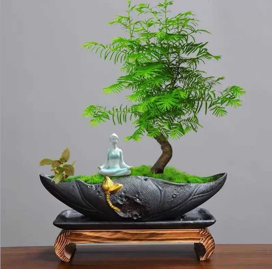 Desktop kvetináče terénne úpravy s mikro krajiny bonsai hrniec tvorivé keramické lakovanie gold black keramiky hrniec bambusu výsadbu hrniec