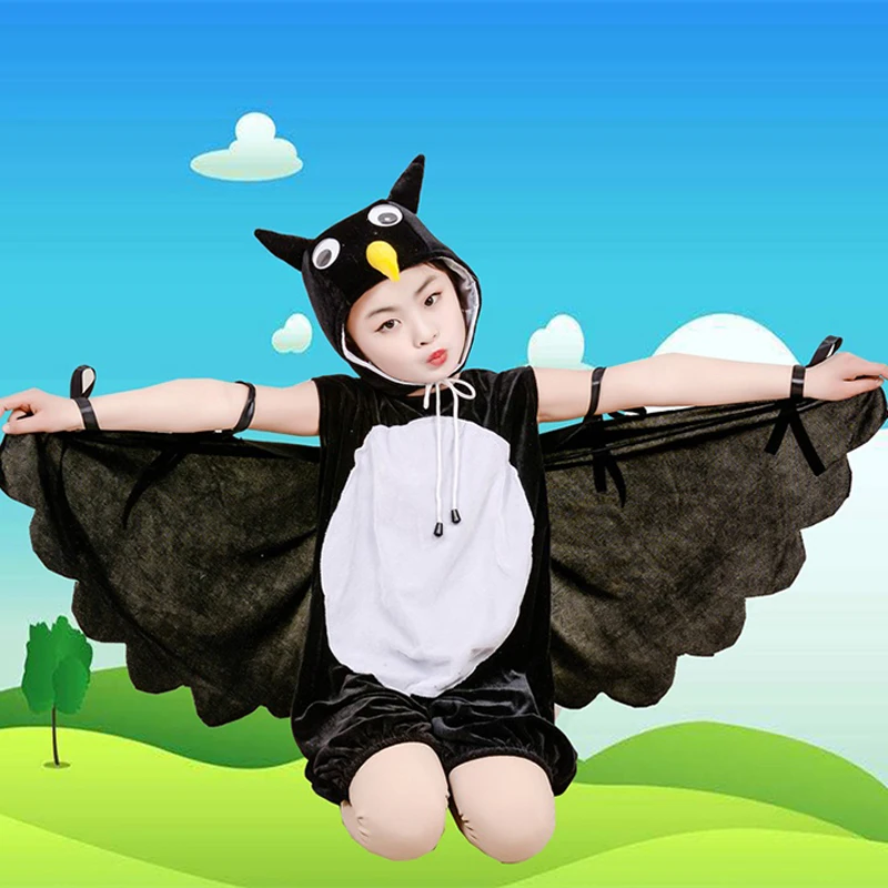 Deti Black Crow Sova Originálny Kostým Zamaskovať Halloween Deti Zvierat Výkon Cosplay Karneval Party Dress-up Jumpsuit