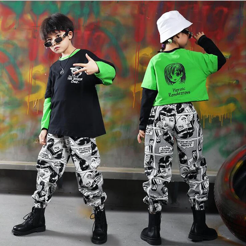 Deti Hip Hop Tanečné Oblečenie Mikina Plodín Top Tričko Karikatúra Tlače Nohavice pre Dievča, Chlapca, Tanečných Kostýmov, Oblečenie, Street Wear