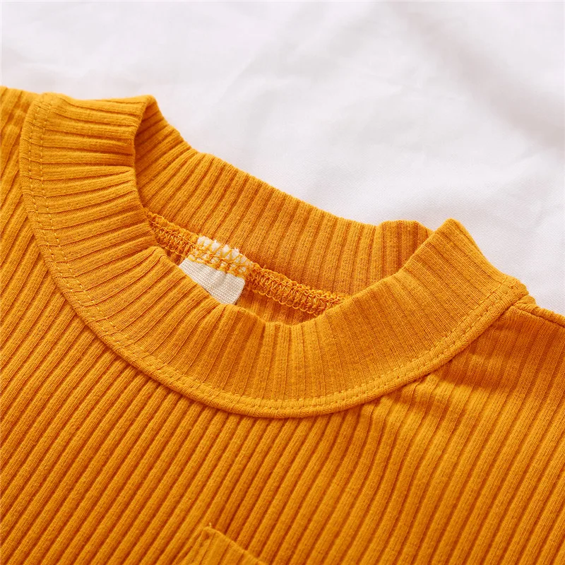 Deti Set Baby Chlapci, Dievčatá Dlhé Rukávy T-tričko+Nohavice jednofarebné s Vreckami Bežné Oblečenie, Elastické Pás Jarné Oblečenie