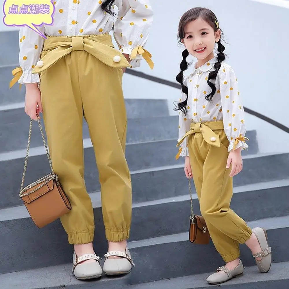 Detské oblečenie dievčatá bavlna bežné nohavice deti, ružové a modré žlté nohavice batoľa, dieťa elastický pás vrecká nohavice pre dievčatá