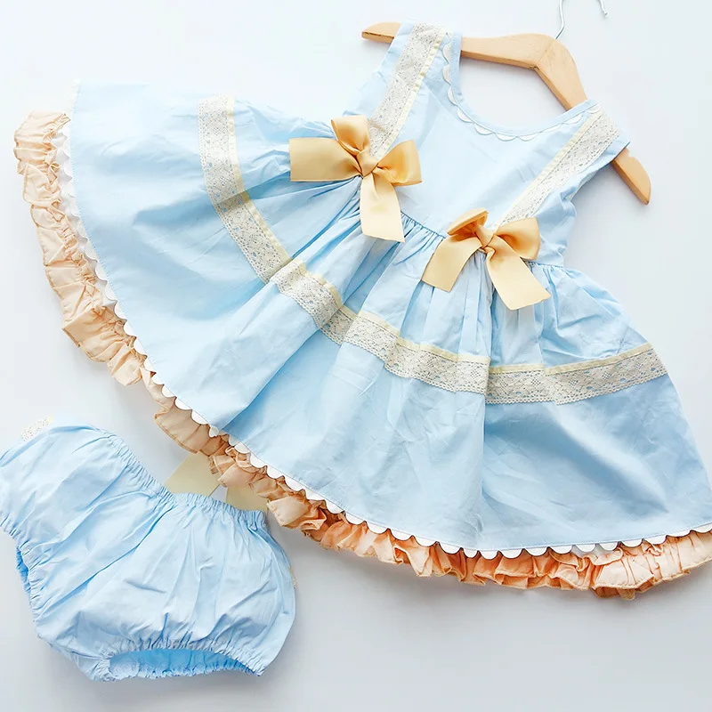 Detské Šaty španielskej Deti Princezná Oblečenie pre Dievča 2020 Nové Narodeninovej Party Šaty Luk Čipky Baby Girl Boutique Frocks