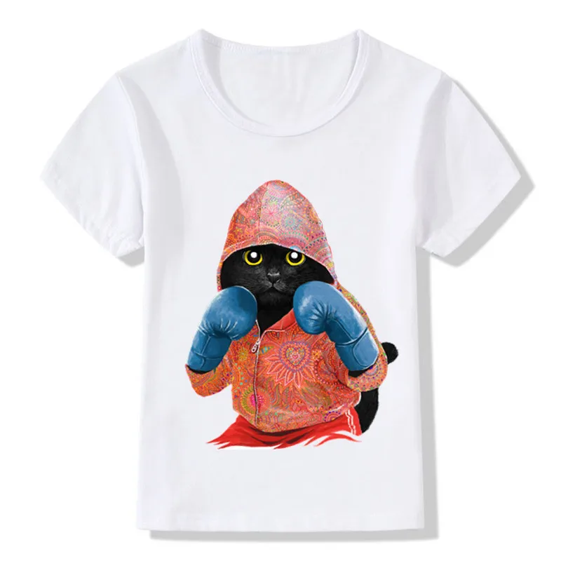 Detský Letný Super Cool Box Cat na Útok Dizajn Funny T-Shirt Deti Detské Kreslené Oblečenie Chlapci Dievčatá Bežné Topy Tees,ooo5043