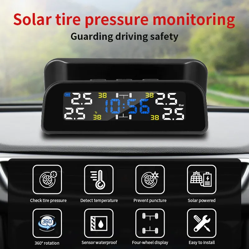 DEVELUCK Všeobecné TPMS solárne zbrusu nový hodiny LCD displej auto sledovanie tlaku v pneumatikách systém alarmu 4 vstavaný externých snímačov