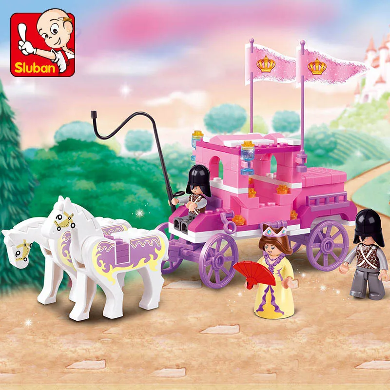 Dievča Série Ružový Sen Princess Royal Prepravu Vozňa Model Koňa Vozidla Stavebné Bloky, Hračky Sluban 0250 Pre dievča Chlapec