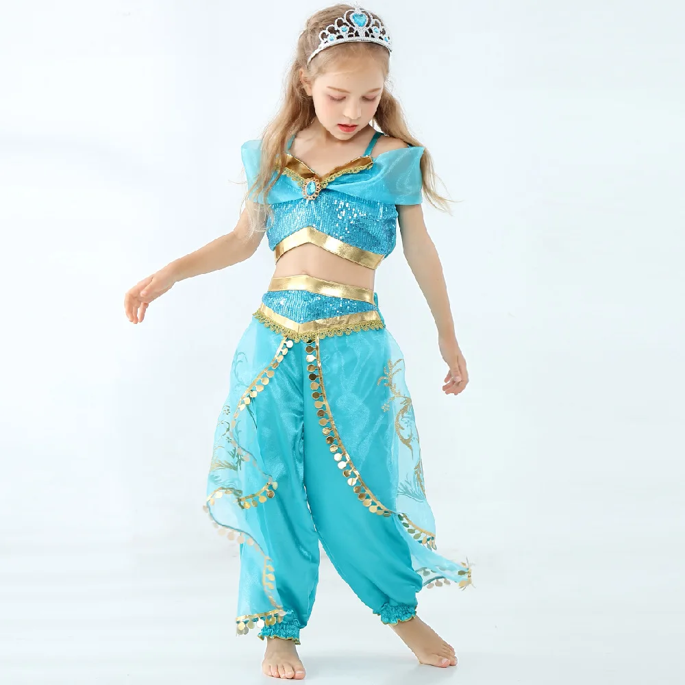 Dievčatá Princezná Jasmine Kostým Tanečné Šaty Deti Deti Halloween Aladdin Strán Výkon Cosplay Zdobiť Deti Oblečenie