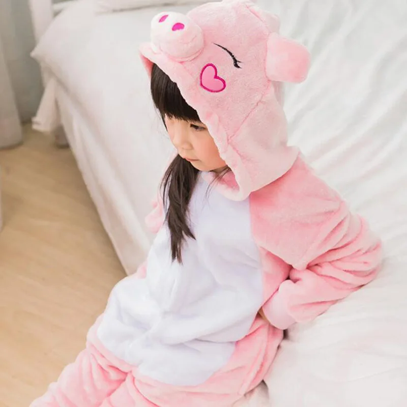 Dieťa Ružová Ošípaných Cosplay Kigurumi Onesies Dieťa Cartoon Zimné Anime Jednorožec Jumpsuit Kostým Pre Dievča, Chlapca Zvierat Sleepwear Pyžamá