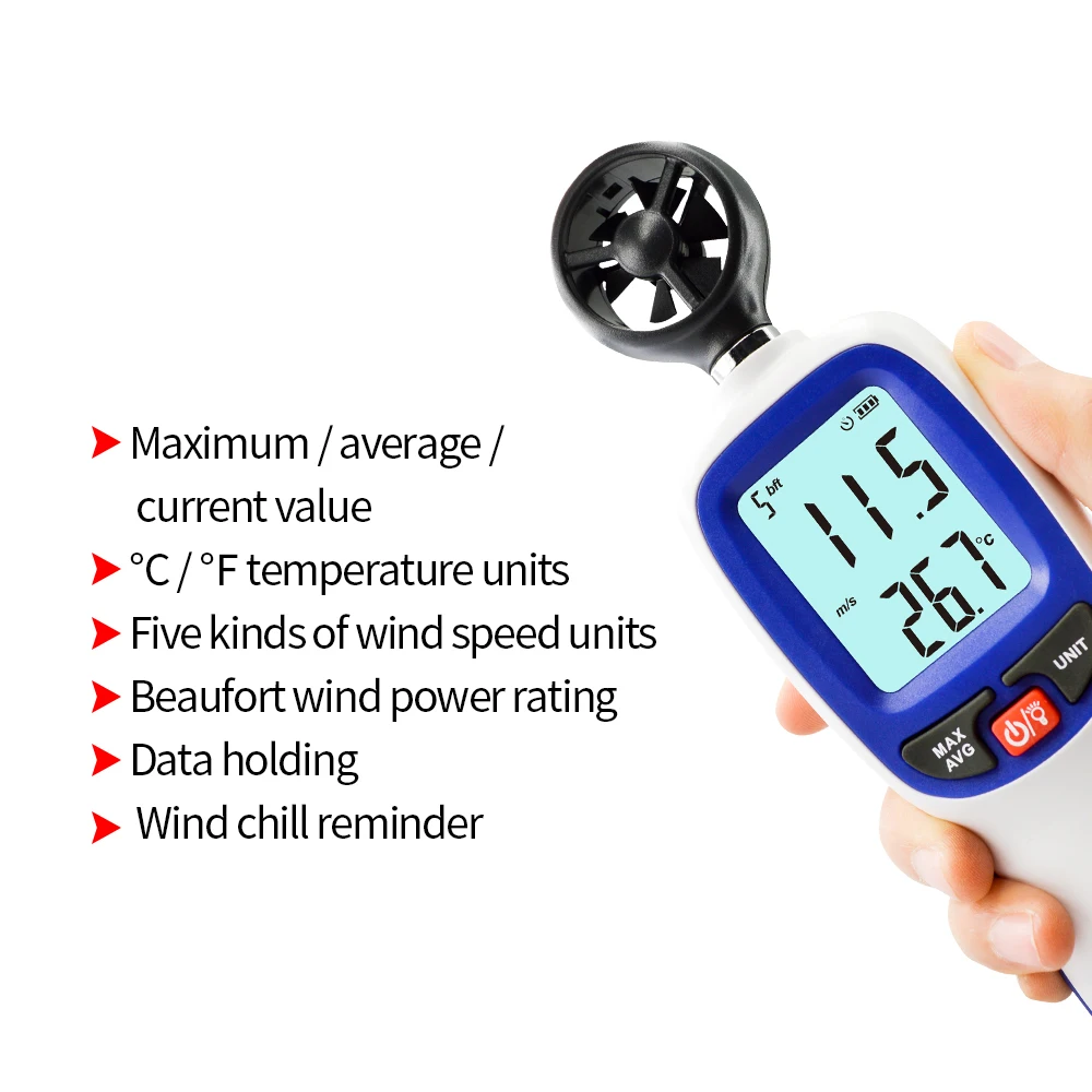Digitálna rýchlosť Vetra Meter Anemometer Prietok Vzduchu nástroj Ručička Teploty LCD Displej Automatické Tachometra WT82