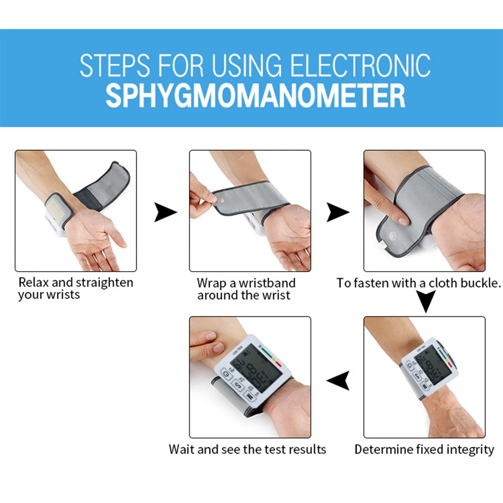 Digitálne Zariadenia Zápästie Krvný Tlak Monitor Automatické Sphygmomanometer Tensiometro Heart Rate Meter BP Tonometer BP Meter