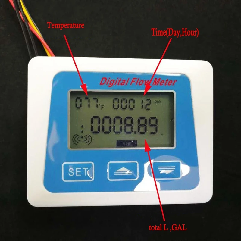 Digitálny Lcd Displej Prietok Vody Snímač Merača Prietokomer Rotameter Teplota Časový Záznam S G1/2 Flow Sensor