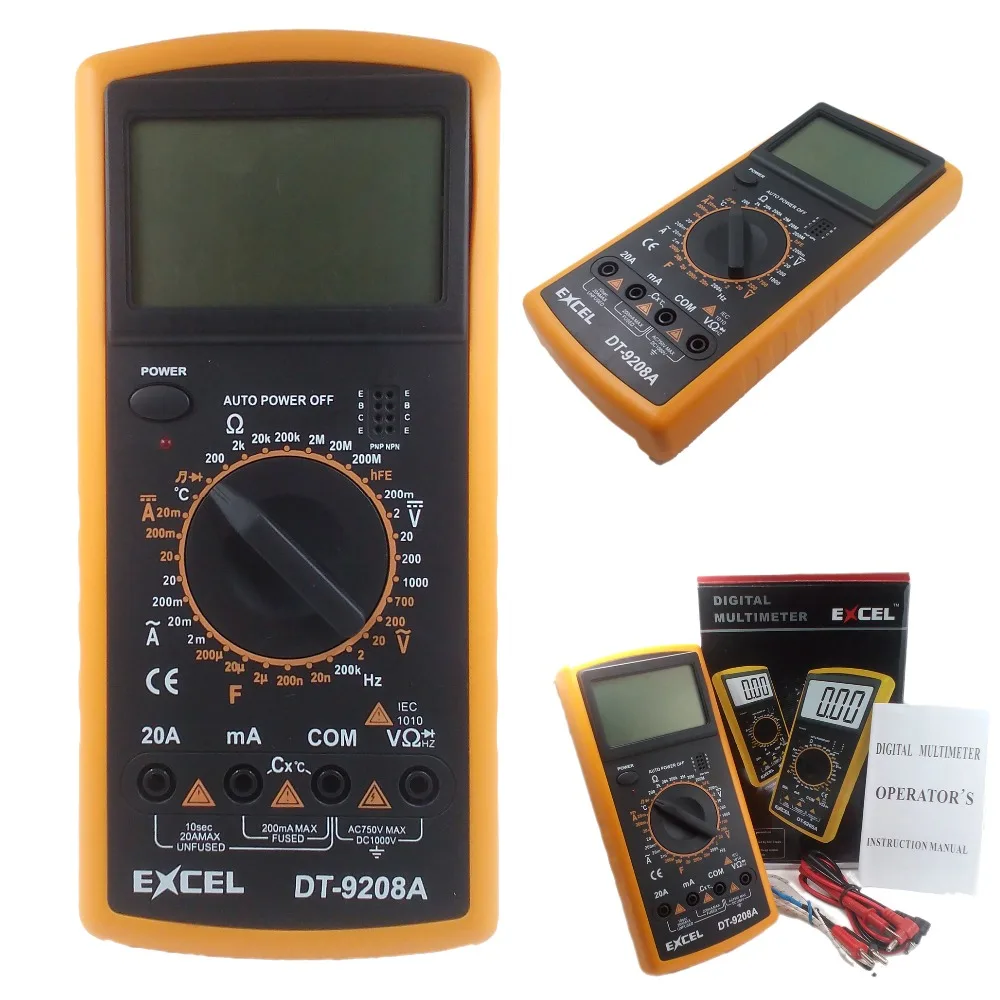 Digitálny Multimeter AC Napätie DC Prúd Odpor Kapacita Frekvencia Teplota Meter Tester EXCEL DT9208A univerzálnych meracích prístrojov