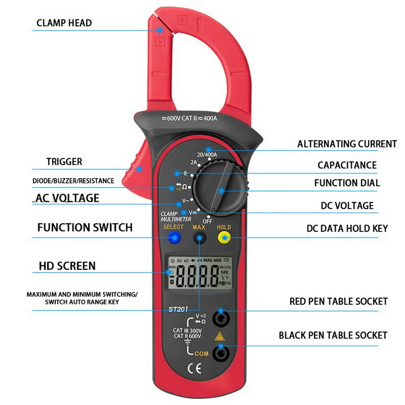 Digitálny Multimeter kondensator tester Digitálne Napätie Svorka Meter, a Automobilový spannung tester Svorka amperemeter ST201
