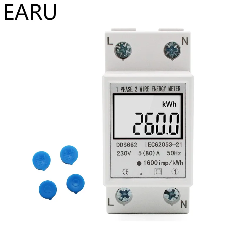 Din-rail Energie Elektromer 5-80A LCD Podsvietenie Digitálny Displej jednofázový Elektronický Energie KWh Merač Voltmeter Ammeter Volt