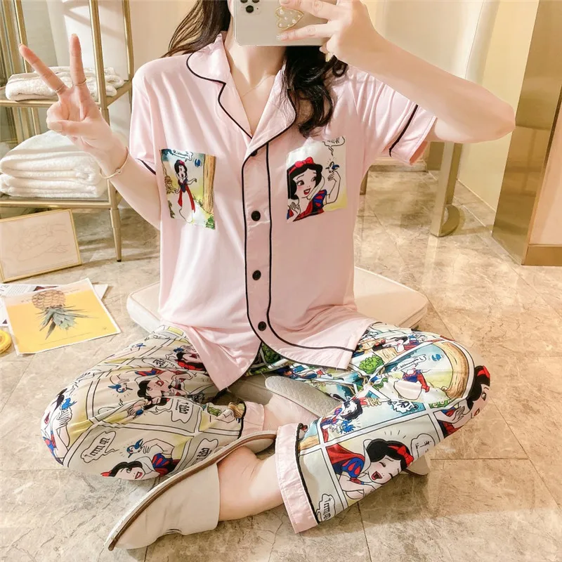Disney Dievča Princezná pyžamo karikatúra roztomilý cardigan-krátke rukávy nohavice sladké študent mlieko bavlna home service pyžamo nastaviť