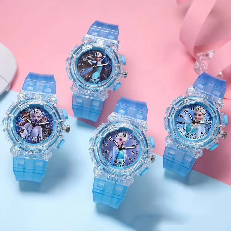 Disney kreatívne detské hodinky ľadu a snehu princezná Aisha farebné flash svetelná muţi a ţeny študentov detské hodinky