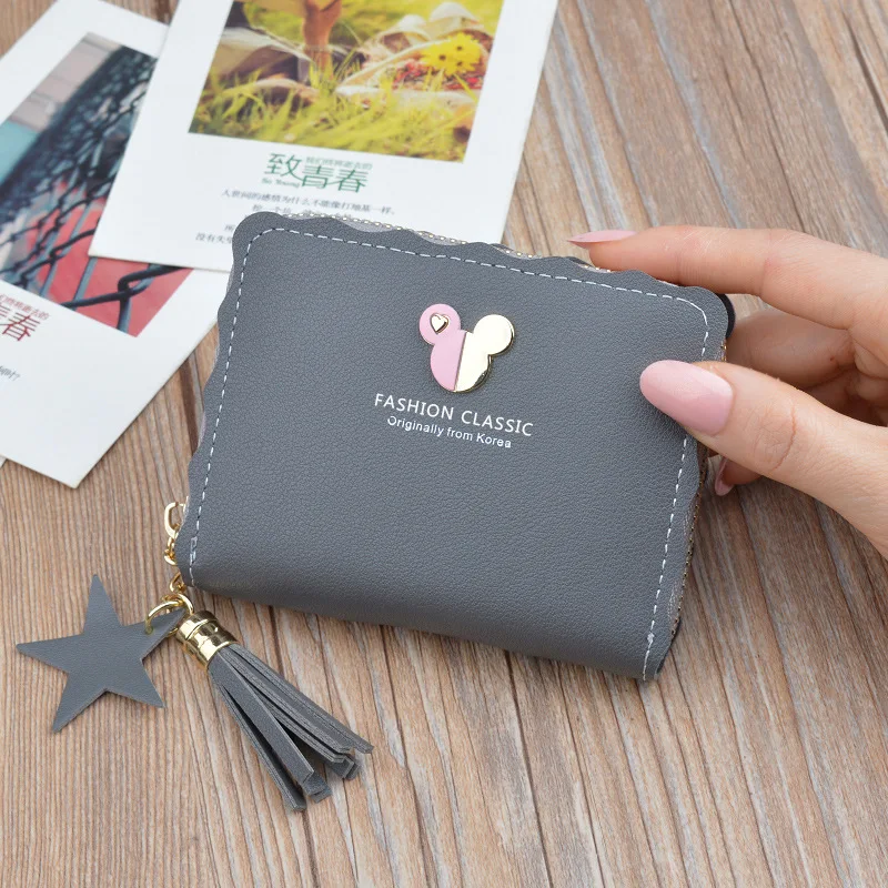 Disney Mickey mouse Malé peňaženky lady krátky zips strapec tlačidlo mince kabelku študent malé mini peňaženka Minnie držiteľa karty Spojka