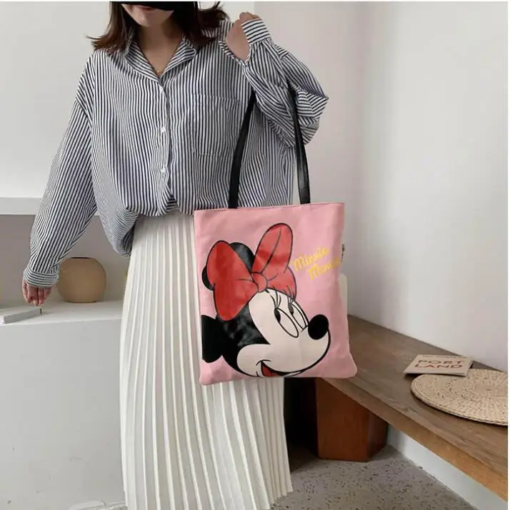 Disney minnie mouse chlapec dievča Vysokou kapacitou taška cez rameno ženy canves nákupní taška cartoon taška cez rameno lady kabelka tote