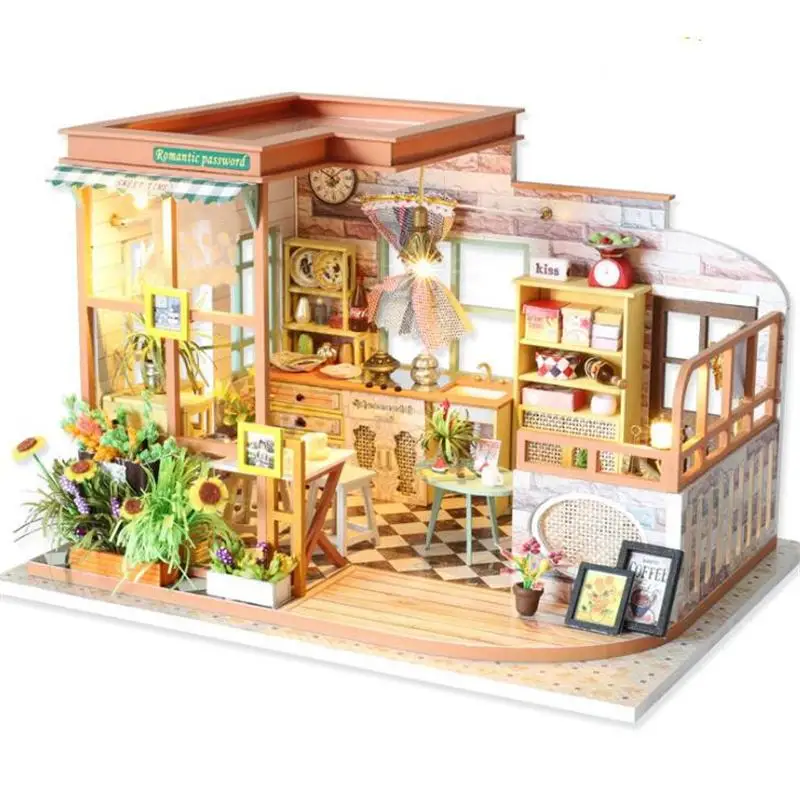 DIY Doll House Kit deti hračky Miniatúrny domček pre bábiky Model Budovy Súprav Drevených Furnitures Hračka Predstierať, že Hrať Narodeniny Valentine Darček