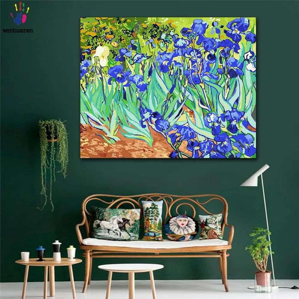 DIY farbív obrázky podľa čísla farieb Van Gogh irises obrázok kreslenie, maľovanie podľa čísel Domov rámovanie