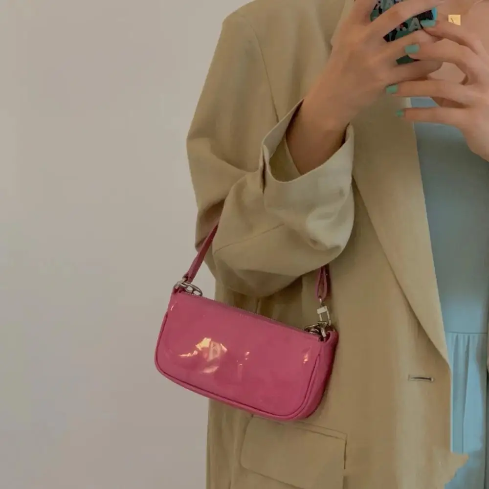 Dizajn Značky Patent Ružové Kožené Podpažné Vak Mini Ženy Kabelky Bageta Luxusné Retro Tašky Cez Rameno Reťazca Tote Messenger Taška