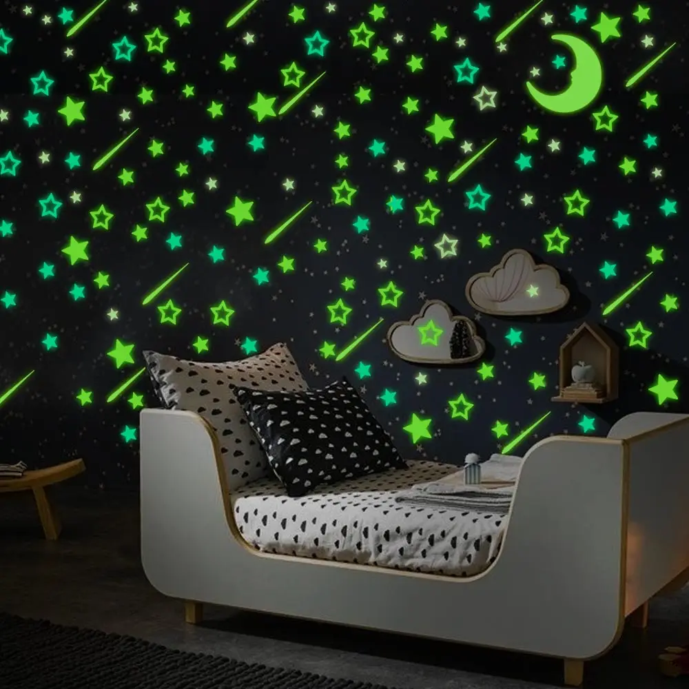 Dktie 3D svetelné samolepky na stenu svietiace nálepky v tmavej farby fluorescenčné nálepky detskej izby strop miestnosti dekorácie